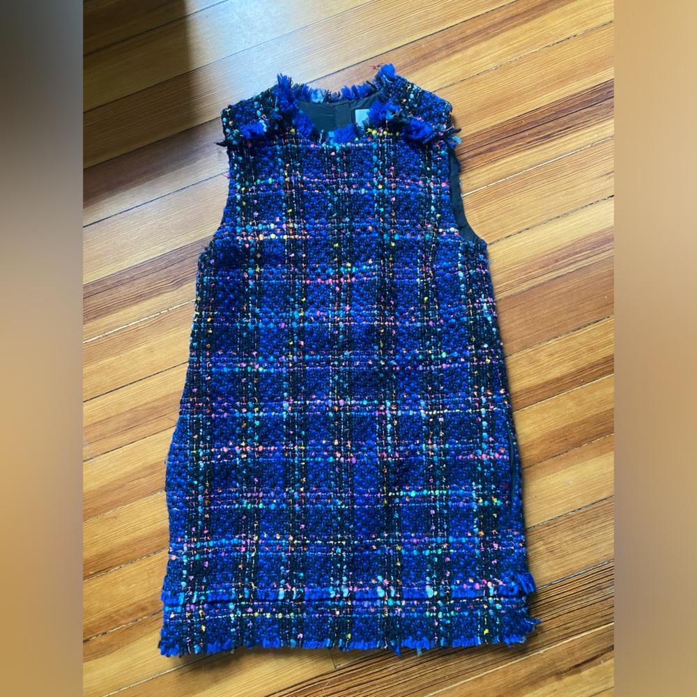 MSGM Milano Blue Tweed Shift mini sleeveless wool blend dress
